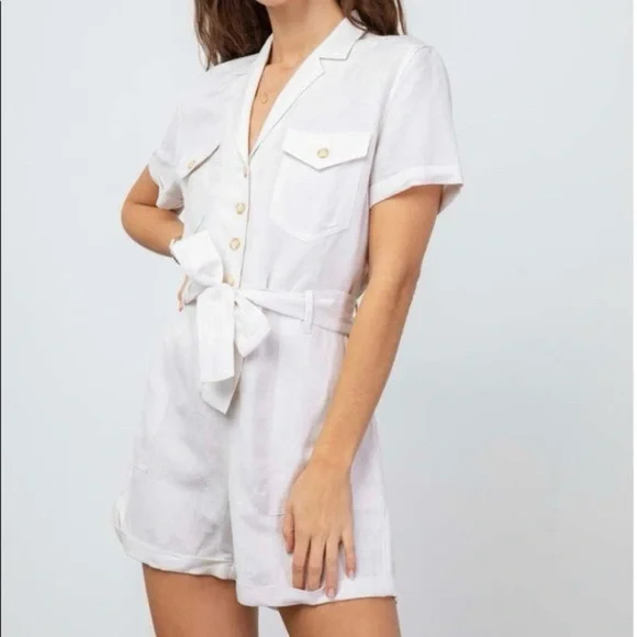 Rails Georgie Tie Waist Linen Romper in Stone - Picture 2 of 13